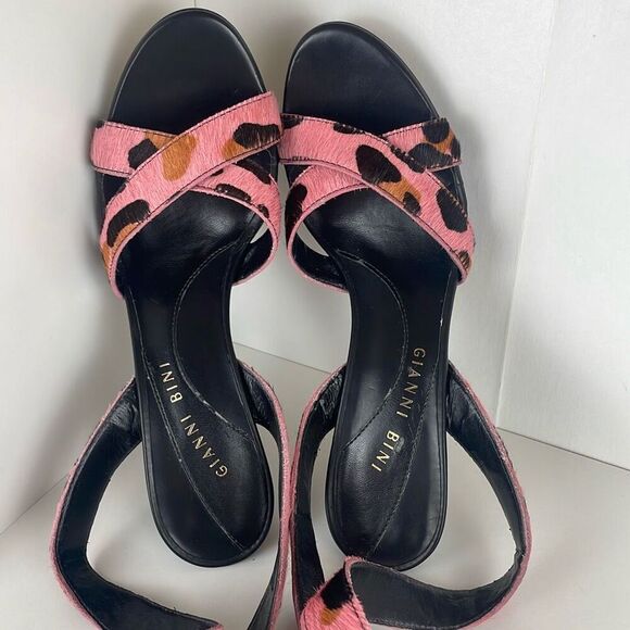 Gianni Bini Veronica Leopard Print Hair on Hide Strappy Heeled Sandals 8 - Picture 6 of 13